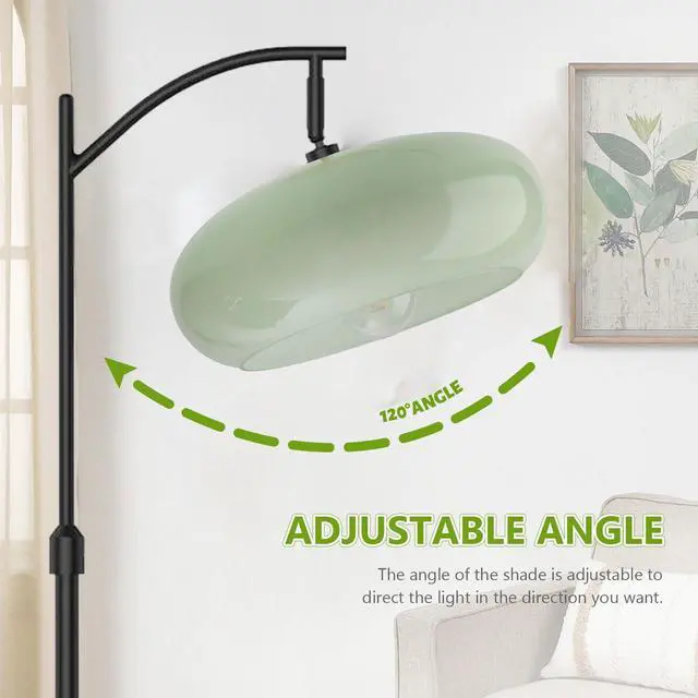 Alt view image 3 of 7 - Modern Glass Floor Lamp Large Milk Green Dome Shade Black Floor Lamp | Large 11Inch Glass Globe Shade Mcm Vintage Standing Lamps Tall lamp floor lamp for Living room Farmhouse Bedroom home decor