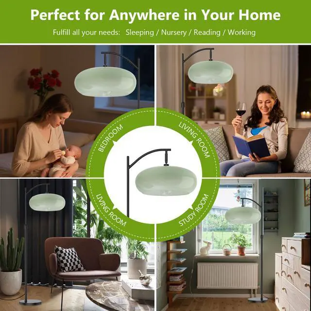 Alt view image 5 of 7 - Modern Glass Floor Lamp Large Milk Green Dome Shade Black Floor Lamp | Large 11Inch Glass Globe Shade Mcm Vintage Standing Lamps Tall lamp floor lamp for Living room Farmhouse Bedroom home decor