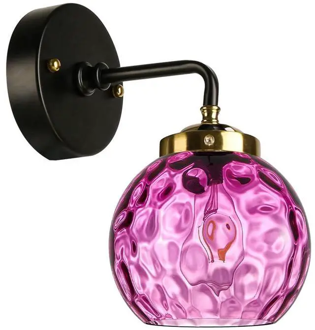 Main image of Purple Bathroom Lighting Fixture Over Mirror Mid Century Wall Sconce | 15cm/5.9Inch Hammer Glass Globe Shade Modern Vanity Light Fixture Black Gold Finish Over Mirror Hallway Living Room Stairwell