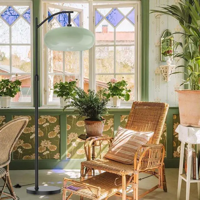 Alt view image 7 of 7 - Modern Glass Floor Lamp Large Milk Green Dome Shade Black Floor Lamp | Large 11Inch Glass Globe Shade Mcm Vintage Standing Lamps Tall lamp floor lamp for Living room Farmhouse Bedroom home decor