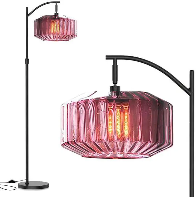 Main image of Modern Glass Floor Lamp Large Purple Dome Shade Black Floor Lamp | Large 11Inch Glass Globe Shade Mcm Vintage Standing Lamps Tall lamp floor lamp for Living room Farmhouse Bedroom home decor