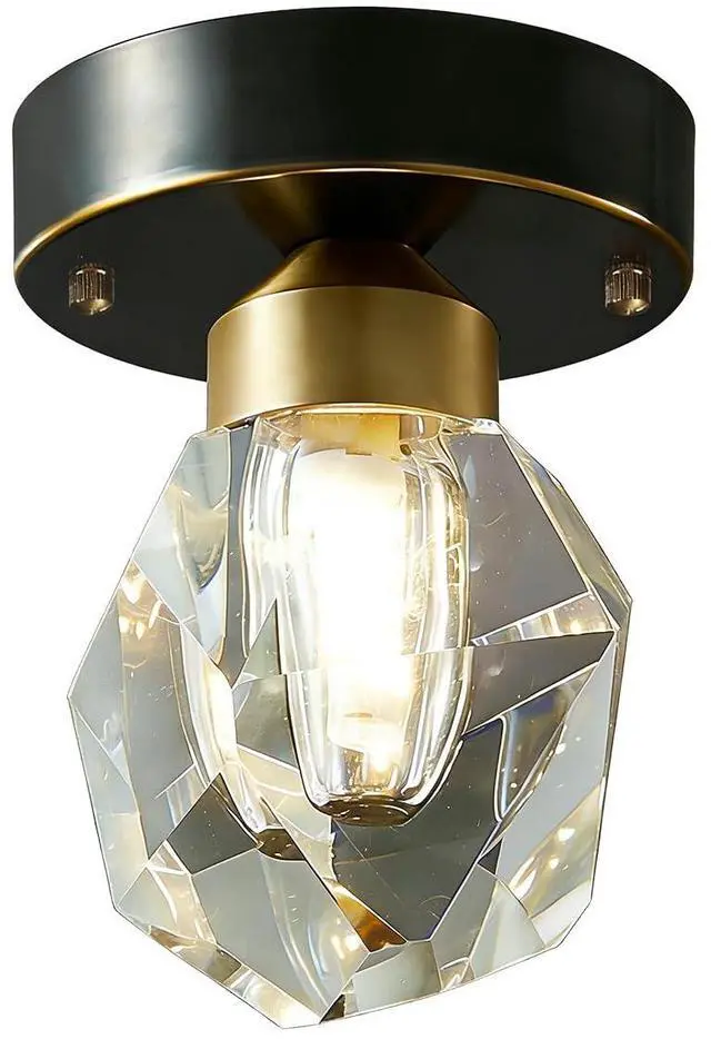 Main image of Small Ceiling Light Fixture Crystal Flush Mount Ceiling Lights Modern Light Luxury Hallway Lighting with Clear Crystal Shade Black Brass Base Mini Semi Mount Lights Fixtures Bedroom