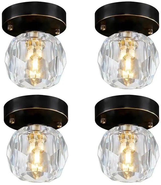 Main image of Crystal Ceiling Light Fixture Black Small Flush Mount Ceiling Lights | Black Brass Vintage Modern Close to Ceiling Lamp Mini 4.3inch Crystal Globe Shade for Bedroom Hallway Foyer Entrance