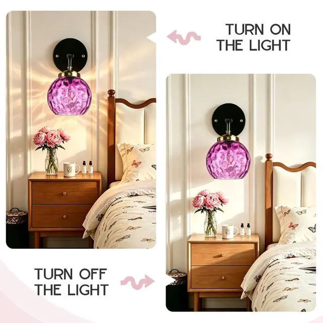 Alt view image 4 of 7 - Purple Bathroom Lighting Fixture Over Mirror Mid Century Wall Sconce | 15cm/5.9Inch Hammer Glass Globe Shade Modern Vanity Light Fixture Black Gold Finish Over Mirror Hallway Living Room Stairwell