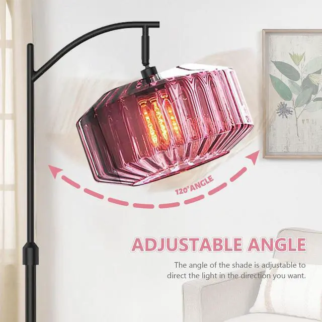 Alt view image 4 of 7 - Modern Glass Floor Lamp Large Purple Dome Shade Black Floor Lamp | Large 11Inch Glass Globe Shade Mcm Vintage Standing Lamps Tall lamp floor lamp for Living room Farmhouse Bedroom home decor