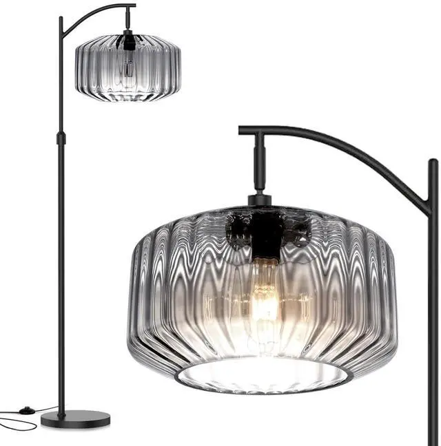 Main image of Modern Glass Floor Lamp Large Gray Dome Shade Living Room Floor Lamp | Large 11Inch Glass Globe Shade Mcm Vintage Standing Lamps Tall lamp floor lamp for Living room Farmhouse Bedroom home decor