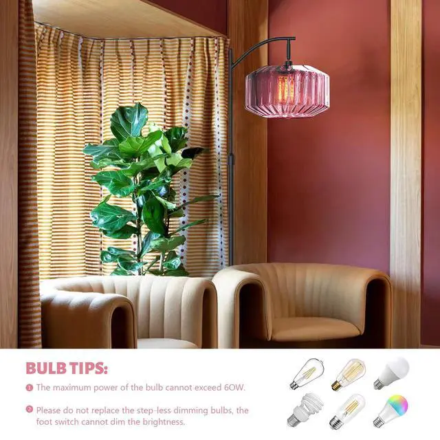 Alt view image 5 of 7 - Modern Glass Floor Lamp Large Purple Dome Shade Black Floor Lamp | Large 11Inch Glass Globe Shade Mcm Vintage Standing Lamps Tall lamp floor lamp for Living room Farmhouse Bedroom home decor