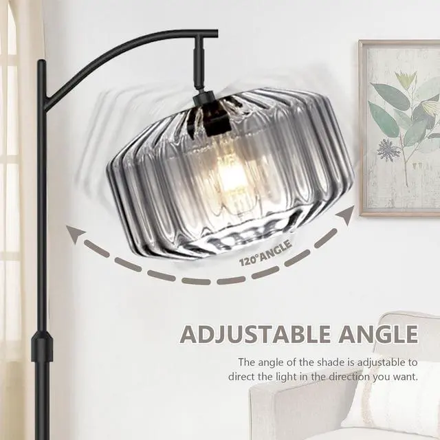 Alt view image 4 of 7 - Modern Glass Floor Lamp Large Gray Dome Shade Living Room Floor Lamp | Large 11Inch Glass Globe Shade Mcm Vintage Standing Lamps Tall lamp floor lamp for Living room Farmhouse Bedroom home decor