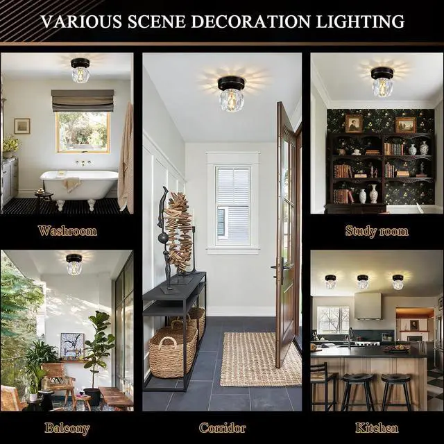 Alt view image 5 of 7 - Crystal Flush Mount Lights Black Brass Ceiling Light Fixtures 3-Pack | Vintage Modern Close to Lamp Mini Small Clear Crystal Globe Shade 11cm/4.3Inch G9 Base for Bedroom Hallway Foyer Entrance