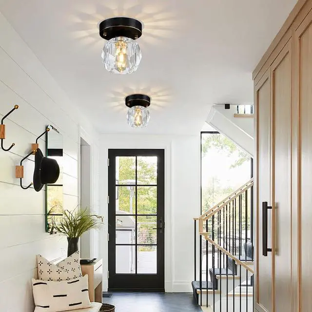 Alt view image 6 of 7 - Crystal Flush Mount Lights Black Brass Ceiling Light Fixtures 3-Pack | Vintage Modern Close to Lamp Mini Small Clear Crystal Globe Shade 11cm/4.3Inch G9 Base for Bedroom Hallway Foyer Entrance