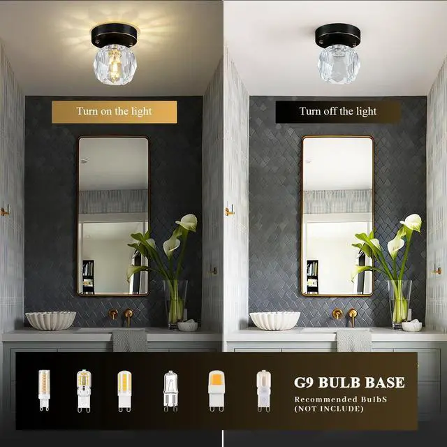 Alt view image 4 of 7 - Crystal Flush Mount Lights Black Brass Ceiling Light Fixtures 3-Pack | Vintage Modern Close to Lamp Mini Small Clear Crystal Globe Shade 11cm/4.3Inch G9 Base for Bedroom Hallway Foyer Entrance