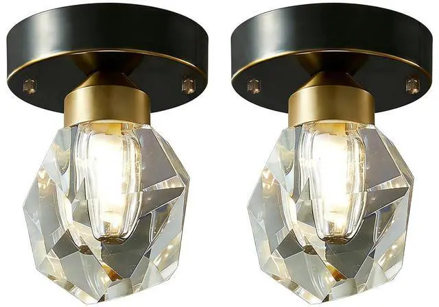 Main image of Modern Ceiling Light Fixture - Crystal Glass Shade,Black Brass Flush Mount Lamp Light Luxury Mini Semi Mount Ceiling Lights Fixtures for Hallway Dining Room Kitchen Bedroom