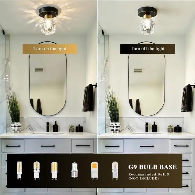 Alt view image 4 of 7 - Small Ceiling Light Fixture Crystal Flush Mount Ceiling Lights Modern Light Luxury Hallway Lighting with Clear Crystal Shade Black Brass Base Mini Semi Mount Lights Fixtures Bedroom