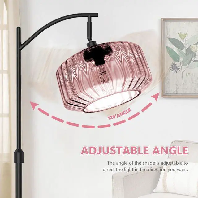 Alt view image 3 of 7 - Living Room Floor Lamp Large Modern Pink Glass Dome Black Floor Lamp | Large 11Inch Glass Globe Shade Mcm Vintage Standing Lamps Tall lamp floor lamp for Living room Farmhouse Bedroom home decor
