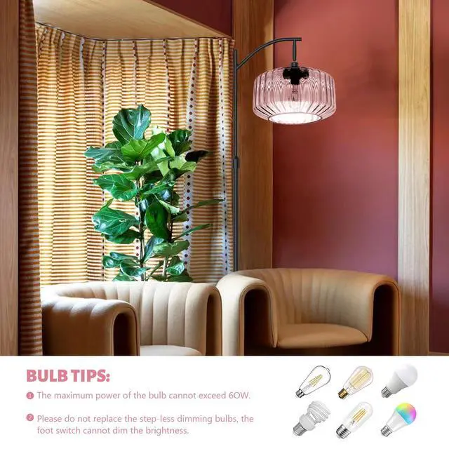 Alt view image 6 of 7 - Living Room Floor Lamp Large Modern Pink Glass Dome Black Floor Lamp | Large 11Inch Glass Globe Shade Mcm Vintage Standing Lamps Tall lamp floor lamp for Living room Farmhouse Bedroom home decor