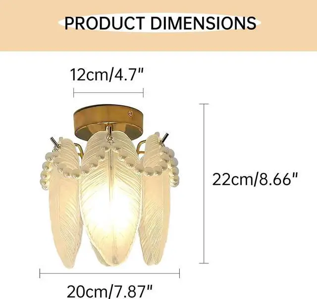 Alt view image 2 of 7 - Small Ceiling Light Gold Flush Mount Ceiling Light Fixture with Crystal Glass Feather Lamp Shade mid Century Modern Chandelier Mini Close to Ceiling Lamp for Bedroom Hallway Entryway