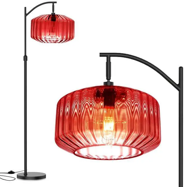 Main image of Modern Red Glass Floor Lamp Large Glass Dome Shade Black Floor Lamps | Large 11Inch Glass Globe Shade Mcm Vintage Standing Lamps Tall lamp floor lamp for Living room Farmhouse Bedroom home decor