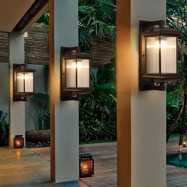 Alt view image 3 of 7 - Brown Outdoor Wall Sconces Exterior Wall Light fixtures with Waterproof Glass Lampshade Aluminum Outdoor Sconces Exterior Wall Lighting for Porch House Patio Doorway