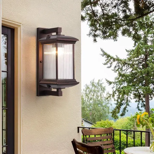 Alt view image 4 of 7 - Brown Outdoor Wall Sconces Exterior Wall Light fixtures with Waterproof Glass Lampshade Aluminum Outdoor Sconces Exterior Wall Lighting for Porch House Patio Doorway