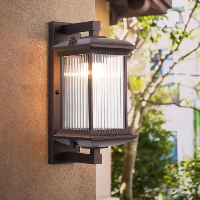 Alt view image 5 of 7 - Brown Outdoor Wall Sconces Exterior Wall Light fixtures with Waterproof Glass Lampshade Aluminum Outdoor Sconces Exterior Wall Lighting for Porch House Patio Doorway