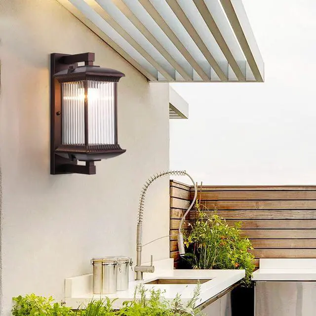 Alt view image 6 of 7 - Brown Outdoor Wall Sconces Exterior Wall Light fixtures with Waterproof Glass Lampshade Aluminum Outdoor Sconces Exterior Wall Lighting for Porch House Patio Doorway