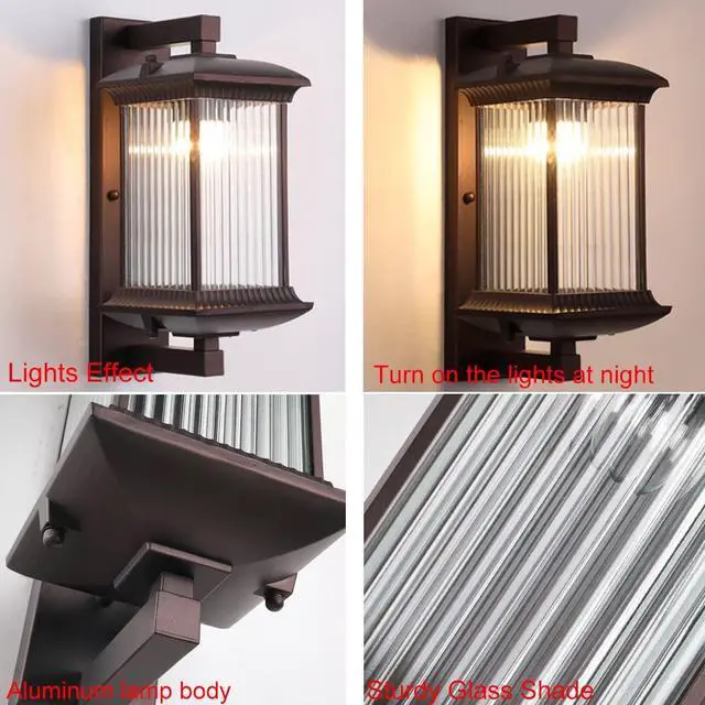 Alt view image 7 of 7 - Brown Outdoor Wall Sconces Exterior Wall Light fixtures with Waterproof Glass Lampshade Aluminum Outdoor Sconces Exterior Wall Lighting for Porch House Patio Doorway