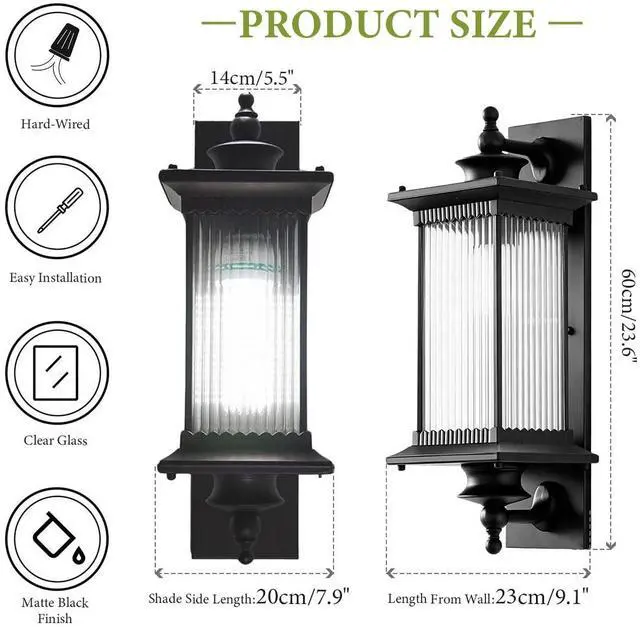 Alt view image 2 of 7 - Outdoor Wall Sconces 1-Light Exterior Wall Mount Light in Matte Black Finish with Waterproof Glass Lampshade Aluminum Outdoor Wall Light Fixture for Porch House Patio Doorway (1-Light)