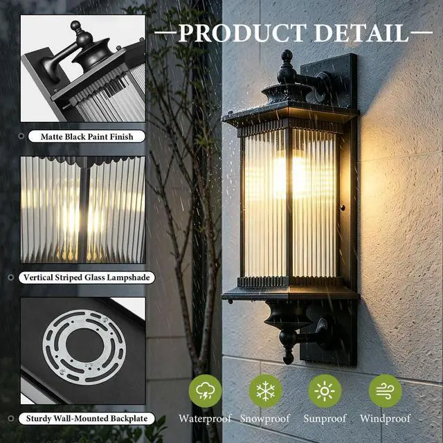 Alt view image 3 of 7 - Outdoor Wall Sconces 1-Light Exterior Wall Mount Light in Matte Black Finish with Waterproof Glass Lampshade Aluminum Outdoor Wall Light Fixture for Porch House Patio Doorway (1-Light)
