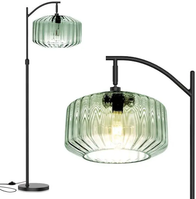 Main image of Modern Floor Lamp Mint Green Glass Shade Black Large Dome Floor Lamp | Large 11Inch Glass Globe Shade Mcm Vintage Standing Lamps Tall lamp floor lamp for Living room Farmhouse Bedroom home decor