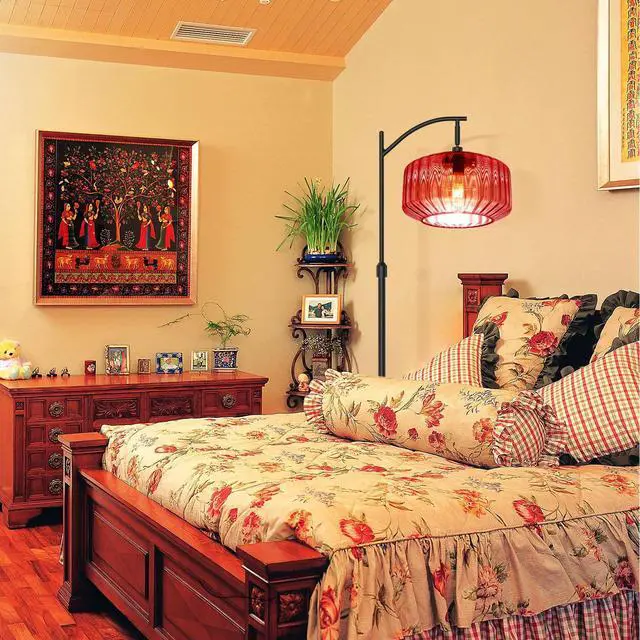 Alt view image 5 of 7 - Modern Red Glass Floor Lamp Large Glass Dome Shade Black Floor Lamps | Large 11Inch Glass Globe Shade Mcm Vintage Standing Lamps Tall lamp floor lamp for Living room Farmhouse Bedroom home decor