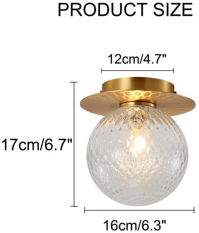 Alt view image 2 of 7 - Brass Glass Ceiling Light Fixtures mid Century Modern Flush Mount Ceiling Light with Globe Glass Shade Mini Gold Close to Ceiling Lights for Bedroom Hallway Kitchen Laundry Farmhouse