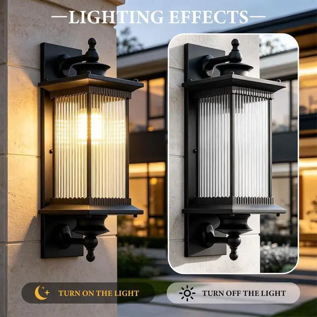 Alt view image 4 of 7 - Outdoor Wall Sconces 1-Light Exterior Wall Mount Light in Matte Black Finish with Waterproof Glass Lampshade Aluminum Outdoor Wall Light Fixture for Porch House Patio Doorway (1-Light)