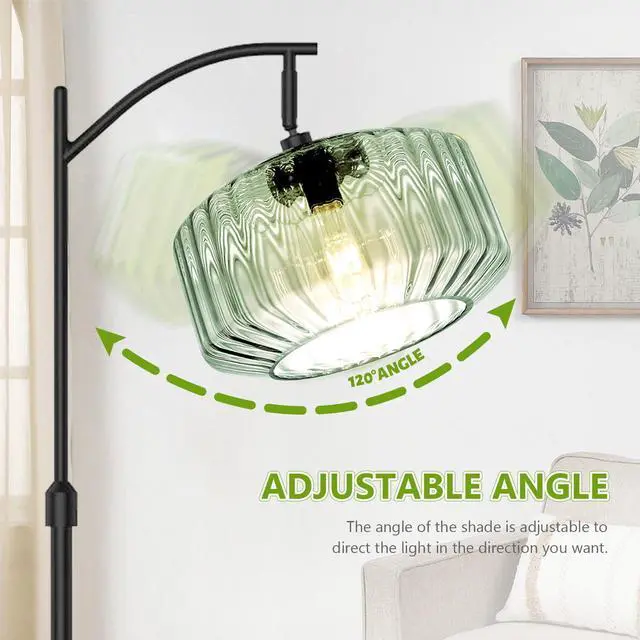Alt view image 3 of 7 - Modern Floor Lamp Mint Green Glass Shade Black Large Dome Floor Lamp | Large 11Inch Glass Globe Shade Mcm Vintage Standing Lamps Tall lamp floor lamp for Living room Farmhouse Bedroom home decor