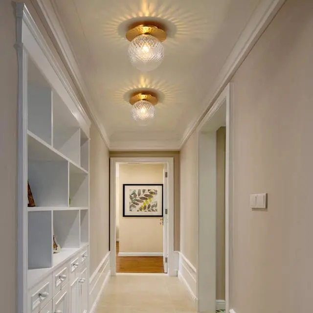 Alt view image 3 of 7 - Brass Glass Ceiling Light Fixtures mid Century Modern Flush Mount Ceiling Light with Globe Glass Shade Mini Gold Close to Ceiling Lights for Bedroom Hallway Kitchen Laundry Farmhouse