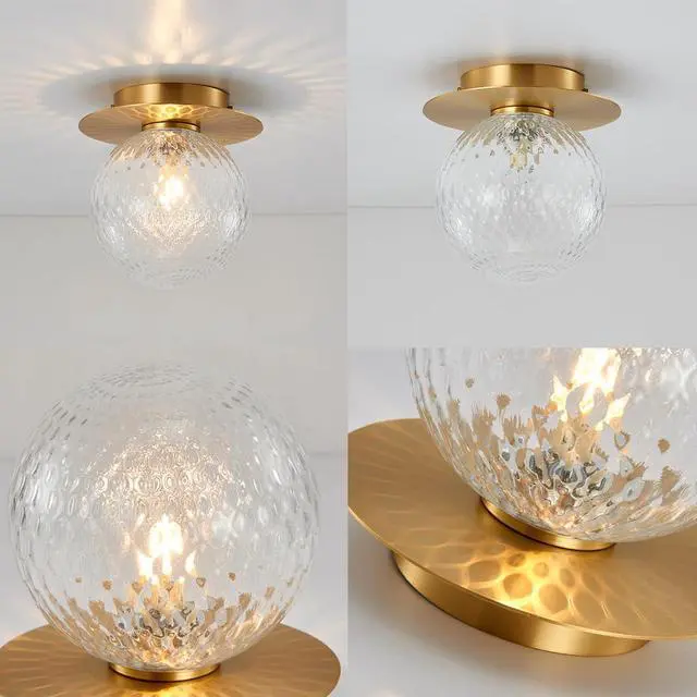 Alt view image 7 of 7 - Brass Glass Ceiling Light Fixtures mid Century Modern Flush Mount Ceiling Light with Globe Glass Shade Mini Gold Close to Ceiling Lights for Bedroom Hallway Kitchen Laundry Farmhouse