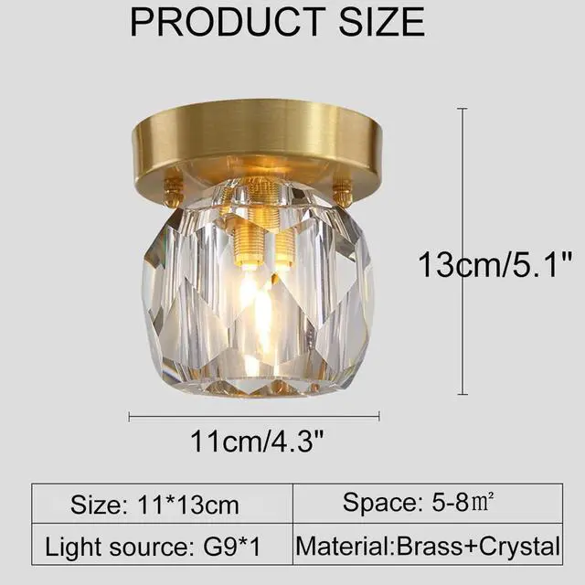 Alt view image 2 of 7 - Crystal Flush Mount Ceiling Light Gold Modern Glass Ceiling Light Fixture with Diamond Crystal Shade Vintage Close to Ceiling Lights for Bedroom Hallway Kitchen Entryway