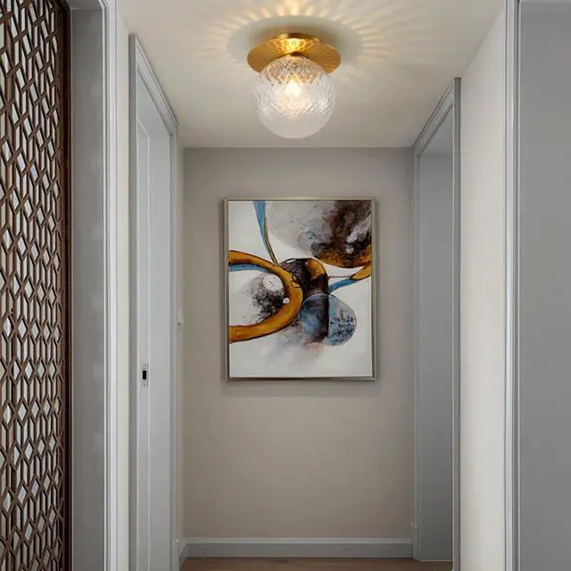 Alt view image 6 of 7 - Brass Glass Ceiling Light Fixtures mid Century Modern Flush Mount Ceiling Light with Globe Glass Shade Mini Gold Close to Ceiling Lights for Bedroom Hallway Kitchen Laundry Farmhouse