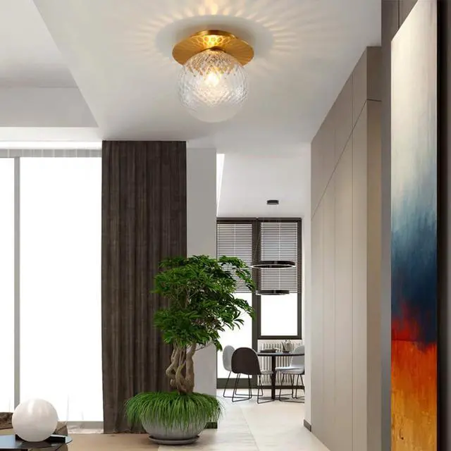 Alt view image 4 of 7 - Brass Glass Ceiling Light Fixtures mid Century Modern Flush Mount Ceiling Light with Globe Glass Shade Mini Gold Close to Ceiling Lights for Bedroom Hallway Kitchen Laundry Farmhouse