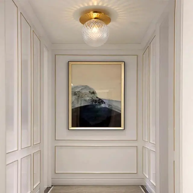 Alt view image 5 of 7 - Brass Glass Ceiling Light Fixtures mid Century Modern Flush Mount Ceiling Light with Globe Glass Shade Mini Gold Close to Ceiling Lights for Bedroom Hallway Kitchen Laundry Farmhouse