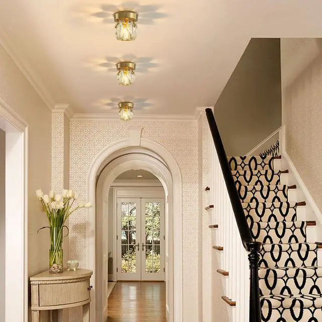 Alt view image 4 of 7 - Crystal Flush Mount Ceiling Light Gold Modern Glass Ceiling Light Fixture with Diamond Crystal Shade Vintage Close to Ceiling Lights for Bedroom Hallway Kitchen Entryway
