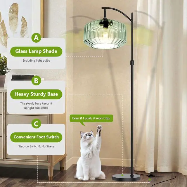 Alt view image 4 of 7 - Modern Floor Lamp Mint Green Glass Shade Black Large Dome Floor Lamp | Large 11Inch Glass Globe Shade Mcm Vintage Standing Lamps Tall lamp floor lamp for Living room Farmhouse Bedroom home decor