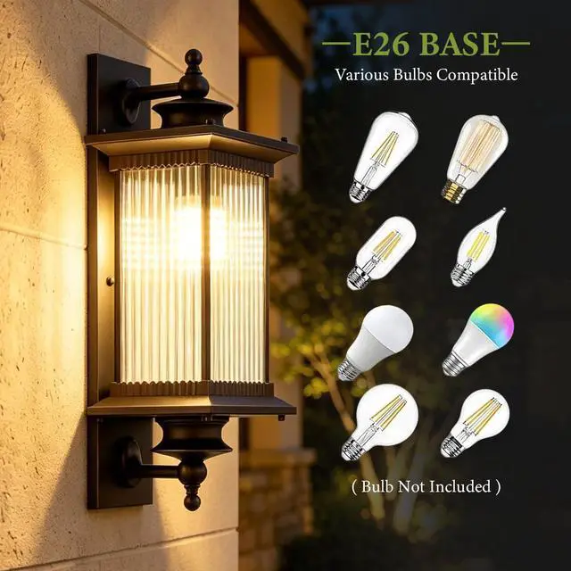Alt view image 5 of 7 - Outdoor Wall Sconces 1-Light Exterior Wall Mount Light in Matte Black Finish with Waterproof Glass Lampshade Aluminum Outdoor Wall Light Fixture for Porch House Patio Doorway (1-Light)