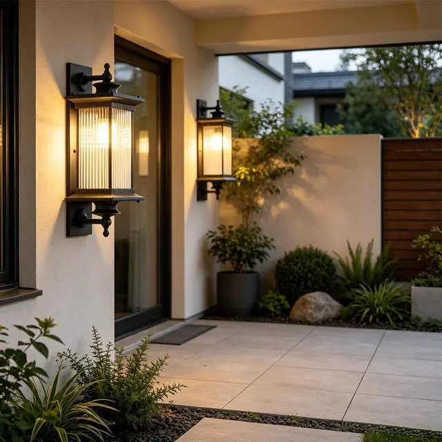 Alt view image 6 of 7 - Outdoor Wall Sconces 1-Light Exterior Wall Mount Light in Matte Black Finish with Waterproof Glass Lampshade Aluminum Outdoor Wall Light Fixture for Porch House Patio Doorway (1-Light)