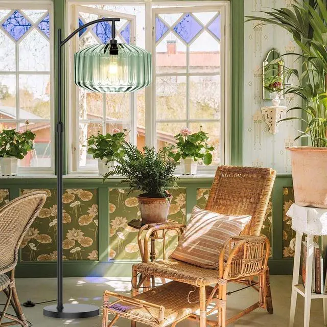 Alt view image 7 of 7 - Modern Floor Lamp Mint Green Glass Shade Black Large Dome Floor Lamp | Large 11Inch Glass Globe Shade Mcm Vintage Standing Lamps Tall lamp floor lamp for Living room Farmhouse Bedroom home decor