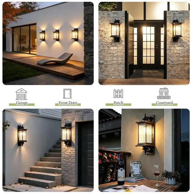 Alt view image 7 of 7 - Outdoor Wall Sconces 1-Light Exterior Wall Mount Light in Matte Black Finish with Waterproof Glass Lampshade Aluminum Outdoor Wall Light Fixture for Porch House Patio Doorway (1-Light)