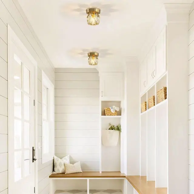 Alt view image 6 of 7 - Crystal Flush Mount Ceiling Light Gold Modern Glass Ceiling Light Fixture with Diamond Crystal Shade Vintage Close to Ceiling Lights for Bedroom Hallway Kitchen Entryway