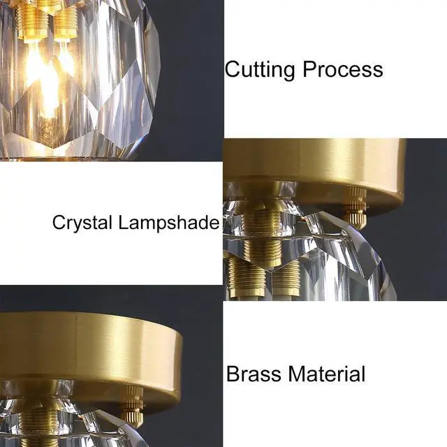 Alt view image 7 of 7 - Crystal Flush Mount Ceiling Light Gold Modern Glass Ceiling Light Fixture with Diamond Crystal Shade Vintage Close to Ceiling Lights for Bedroom Hallway Kitchen Entryway