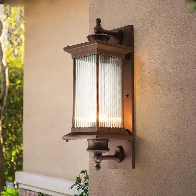 Alt view image 3 of 7 - Outdoor Wall Sconce Light Fixtures Brown Exterior Waterproof Wall Lanterns Aluminum Glass Lampshade Doorway Sconces Lighting Exterior Wall Mount Light Fixture for Porch House Patio