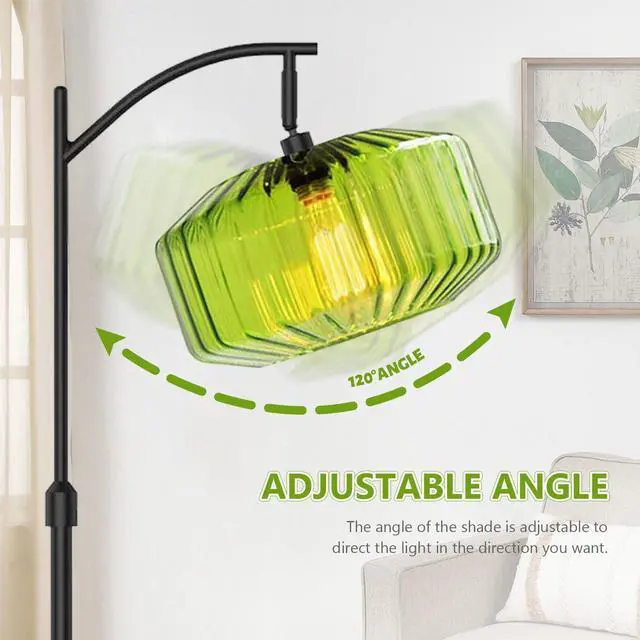 Alt view image 3 of 7 - Glass Floor Lamp Large Green Dome Shade,Black Floor Lamps Mid Century Modern Floor Lamp Vintage Tall lamp Farmhouse Standing Lamps Living Room Decor Dimmable Floor lamp Mount