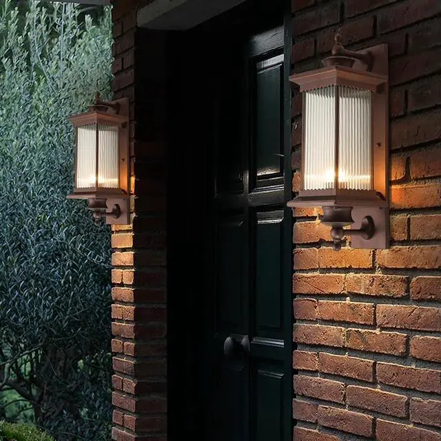 Alt view image 5 of 7 - Outdoor Wall Sconce Light Fixtures Brown Exterior Waterproof Wall Lanterns Aluminum Glass Lampshade Doorway Sconces Lighting Exterior Wall Mount Light Fixture for Porch House Patio